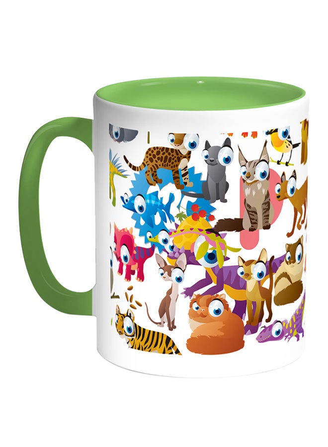 ديكالاك قدح قهوة مطبوع عليه صور قطط أبيض/أخضر