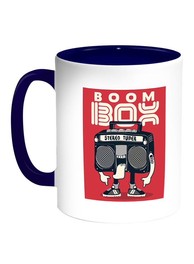 ديكالاك مج قهوة بطبعة على شكل مُسجّل كلاسيكي أبيض/أزرق