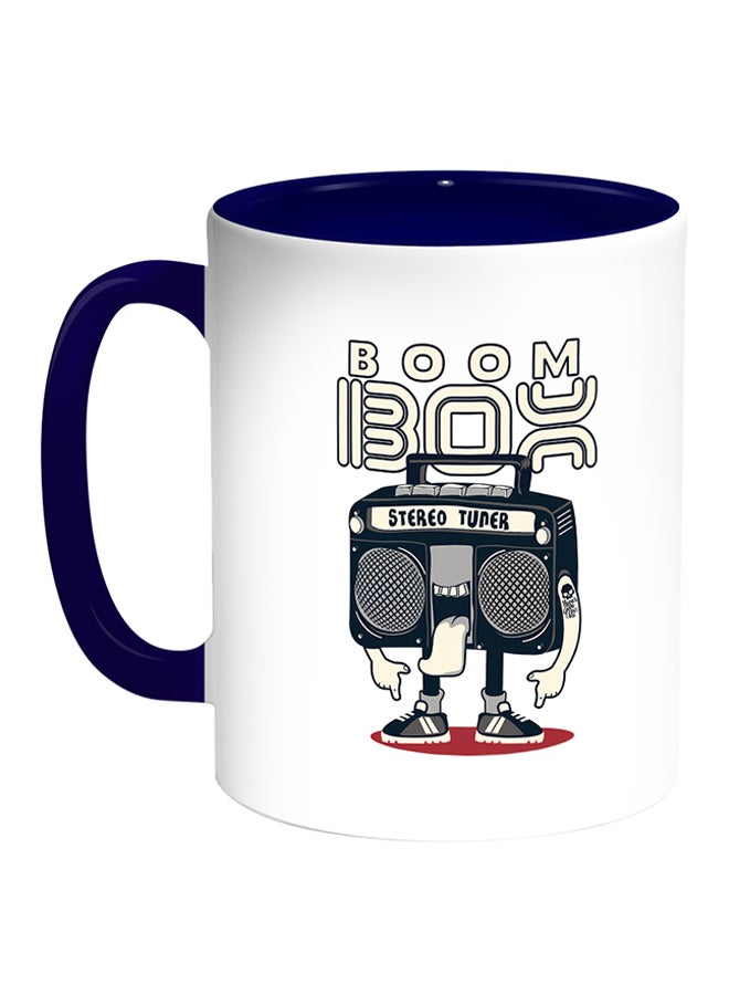 مج قهوة بطبعة على شكل مُسجّل كلاسيكي أبيض/أزرق