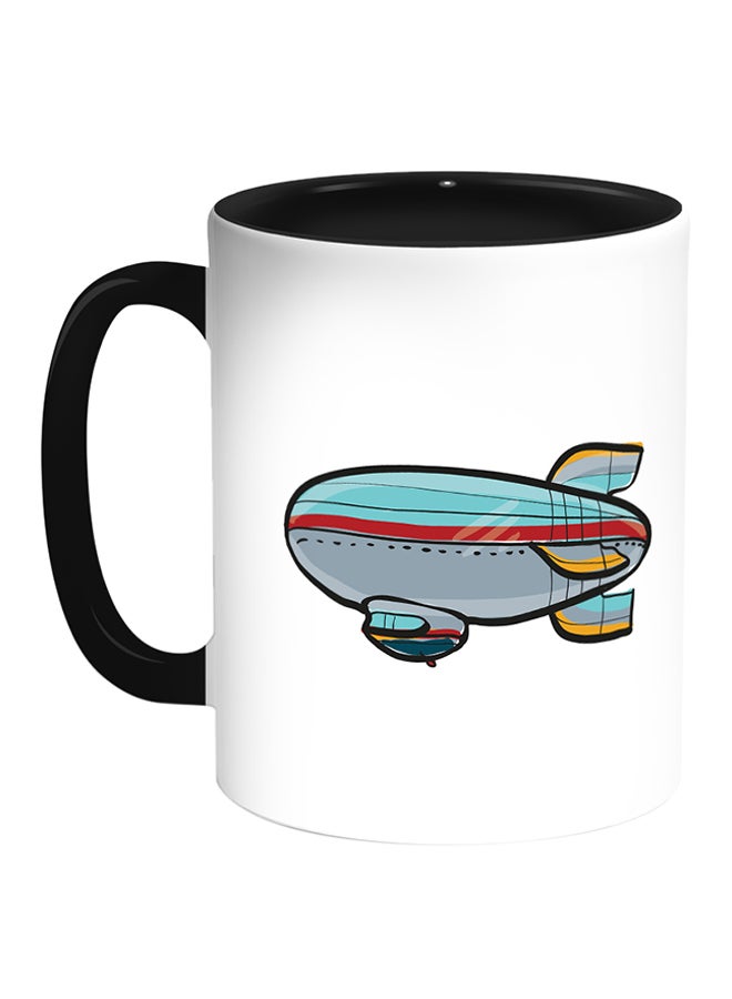 كوب قهوة مطبوع عليه طائرة أبيض/ أسود