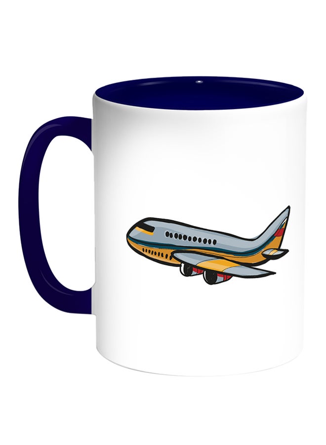 Decalac Plane Printed Coffee Mug White/Blue
