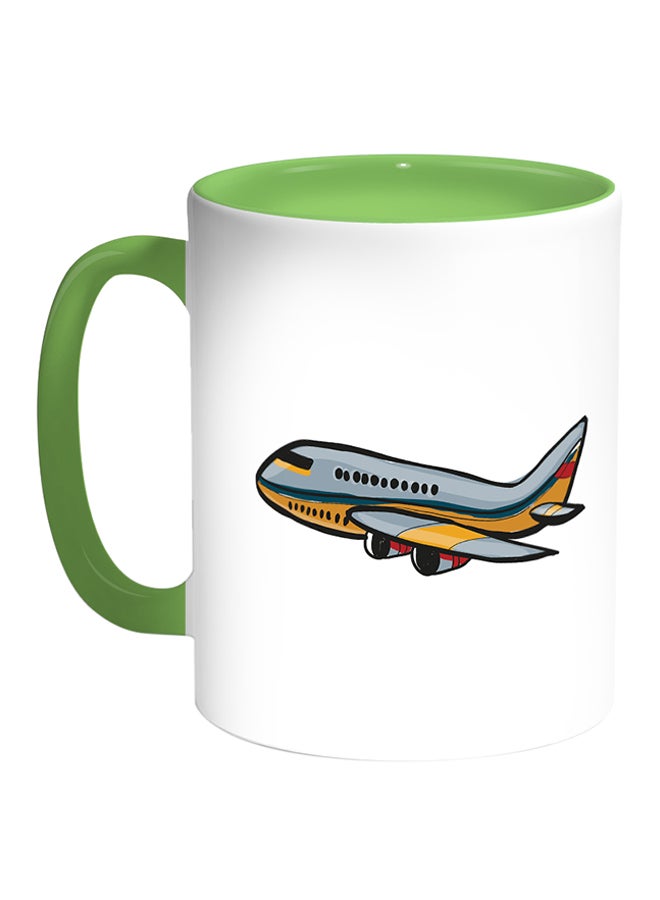 ديكالاك كوب قهوة مطبوع عليه طائرة أبيض/أخضر