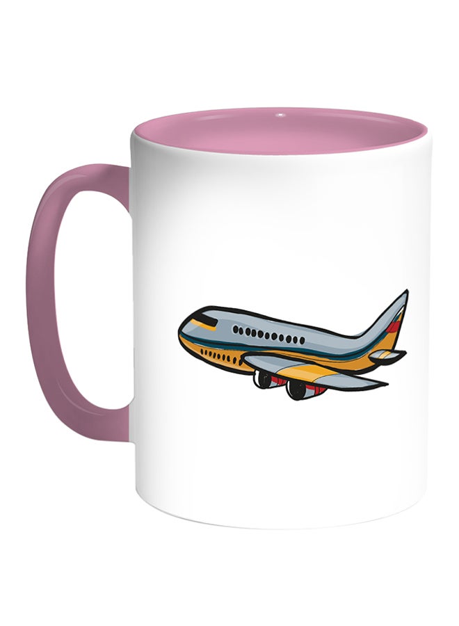 Decalac Plane Printed Coffee Mug White/Pink
