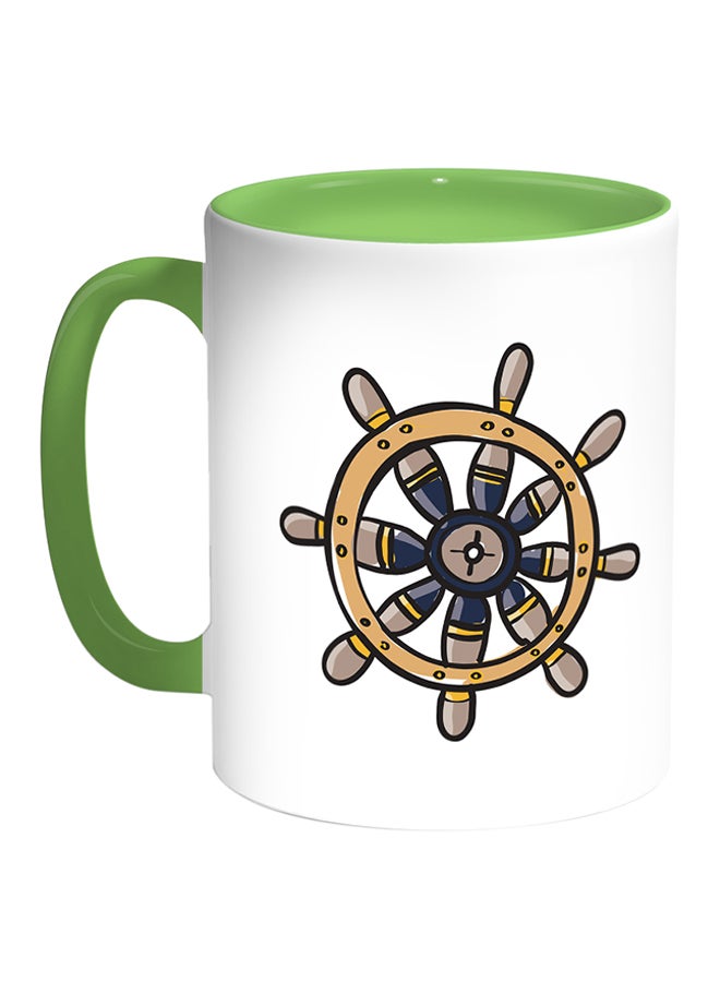 Decalac Steering Wheel Printed Coffee Mug White/Green