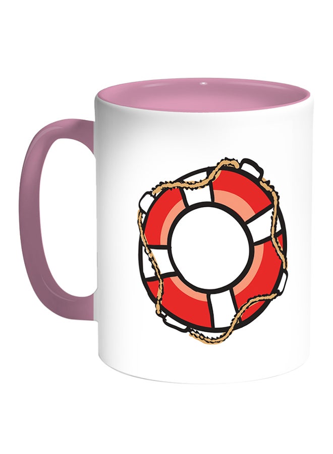 كوب قهوة مطبوع عليه صورة طوق نجاة أبيض/ وردي