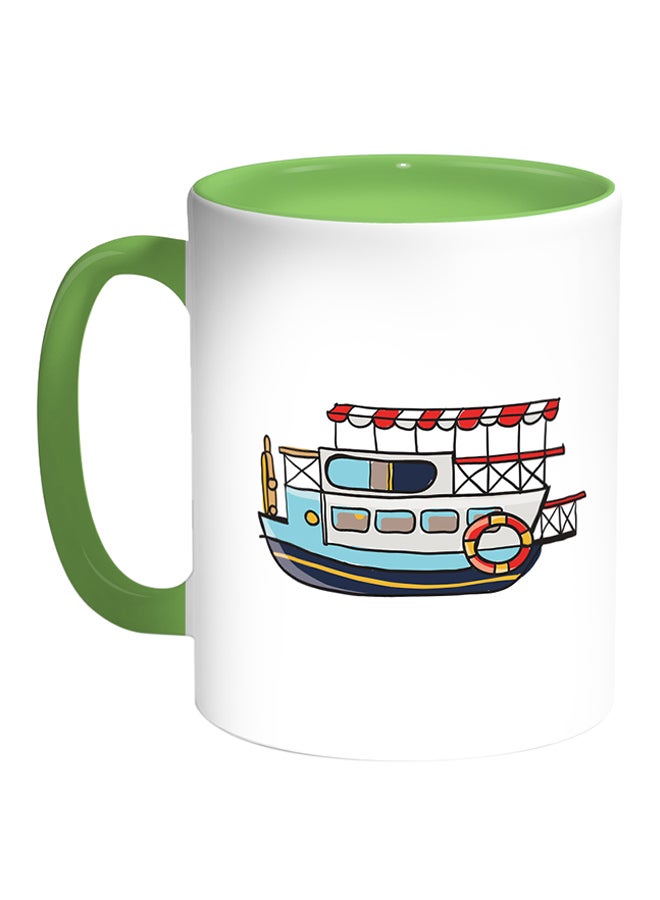 ديكالاك قدح قهوة مطبوع عليه صورة سفينة بحرية أبيض/أخضر