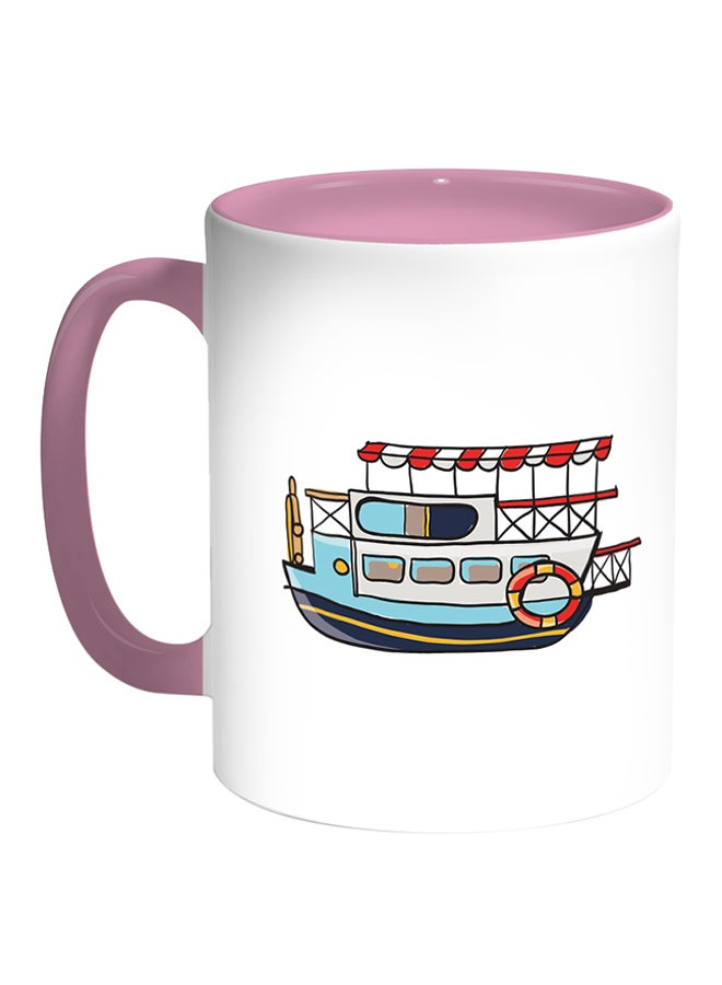 ديكالاك قدح قهوة مطبوع عليه صورة سفينة بحرية أبيض/ وردي