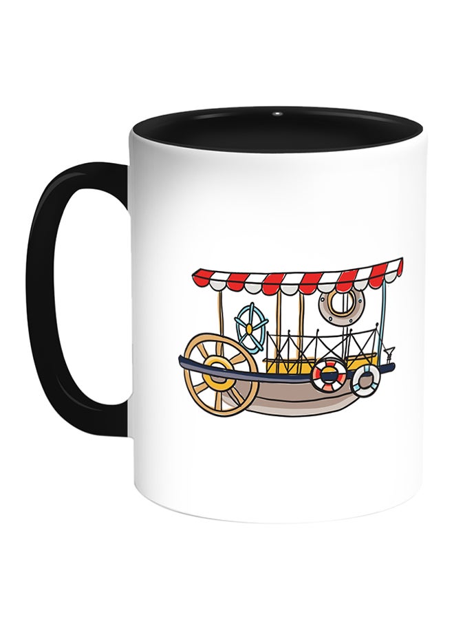 ديكالاك مج قهوة بطبعة على شكل قارب لصيد السمك أبيض/ أسود