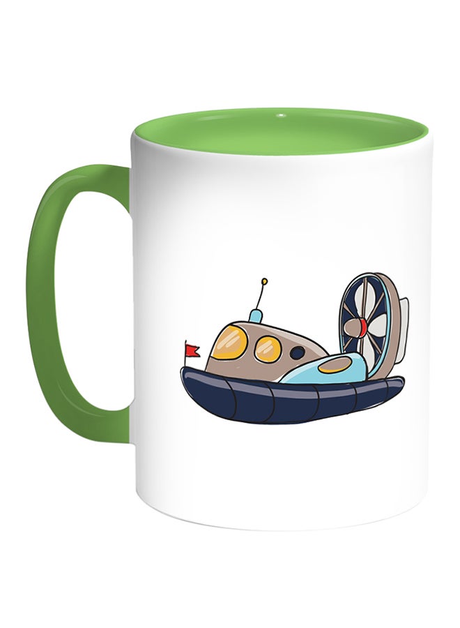 كوب قهوة مطبوع عليه رسمة غواصة أبيض/أخضر