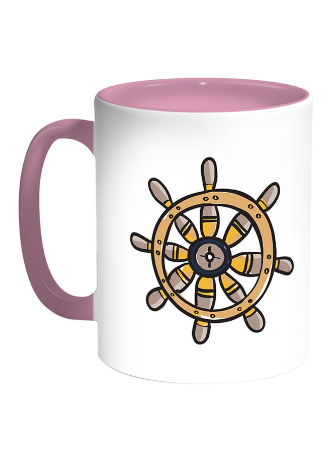 ديكالاك كوب قهوة مطبوع عليه صورة عجلة قيادة أبيض/ وردي