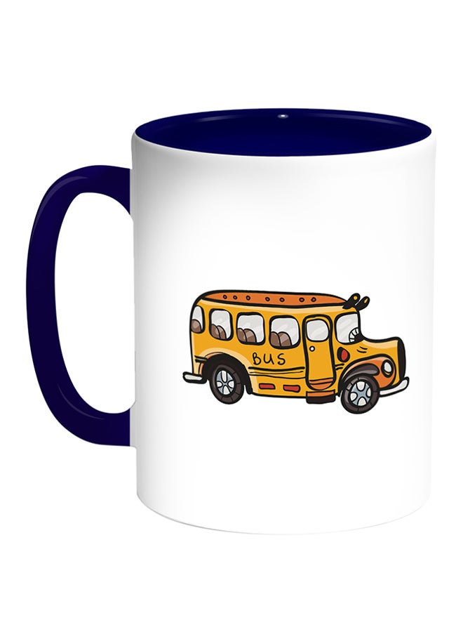 ديكالاك مج قهوة بطبعة على شكل حافلة المدرسة أبيض/أزرق