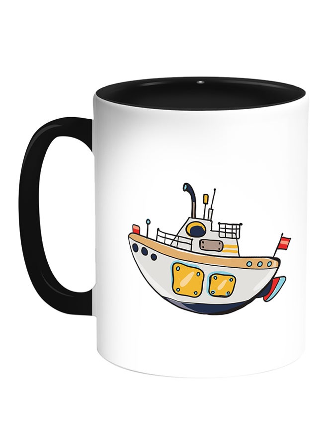 ديكالاك قدح قهوة مطبوع عليه صورة سفينة حربية أبيض/ أسود