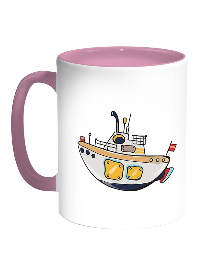 ديكالاك قدح قهوة مطبوع عليه صورة سفينة حربية أبيض/ وردي