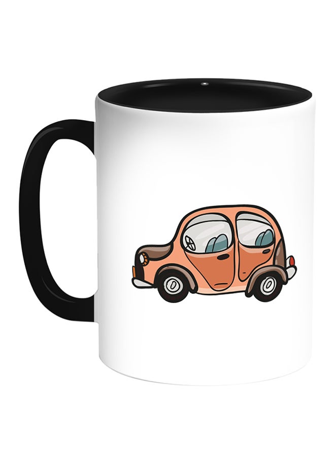 مج قهوة بطباعة سيارة أبيض/ أسود