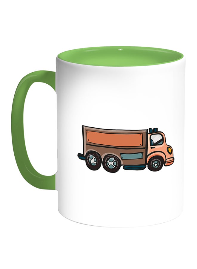 ديكالاك قدح قهوة مطبوع عليه صورة شاحنة أبيض/أخضر