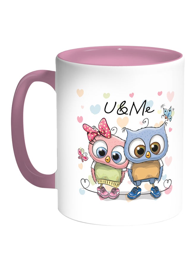 ديكالاك قدح قهوة مطبوع عليه عبارة "U & Me" أبيض/ وردي 