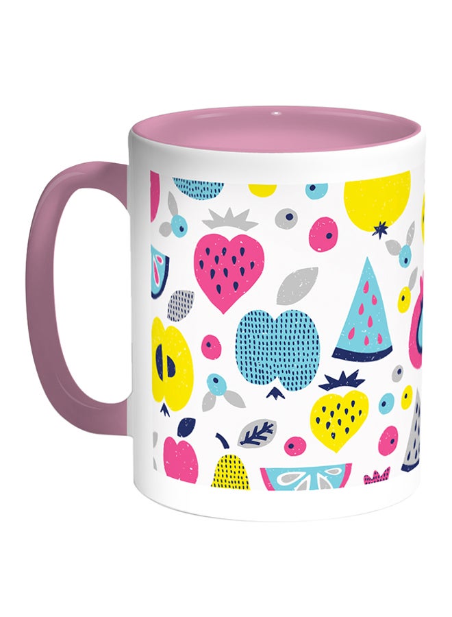 ديكالاك مج قهوة مطبوعة عليه صورة فاكهة أبيض/ وردي