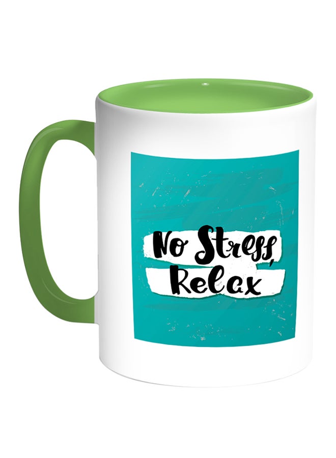 ديكالاك كوب قهوة مطبوع عليه عبارة "No Stress Relax" أبيض/أخضر