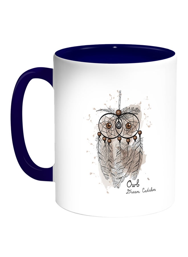 Decalac Owl Shape Printed Coffee Mug White/Blue