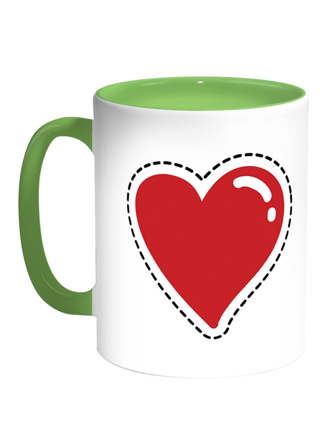 Decalac Red Heart Printed Coffee Mug White/Green