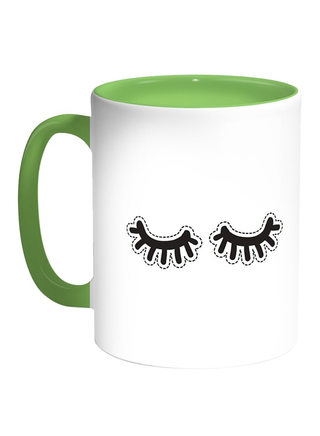 Decalac Eyelashes Printed Coffee Mug White/Green