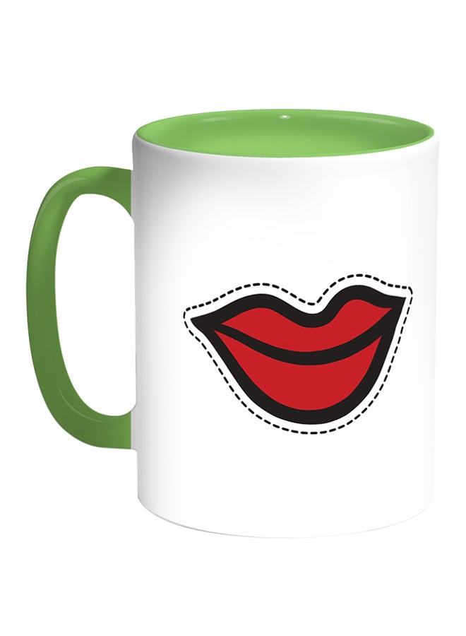 Decalac Smiling Lips Printed Coffee Mug White/Green