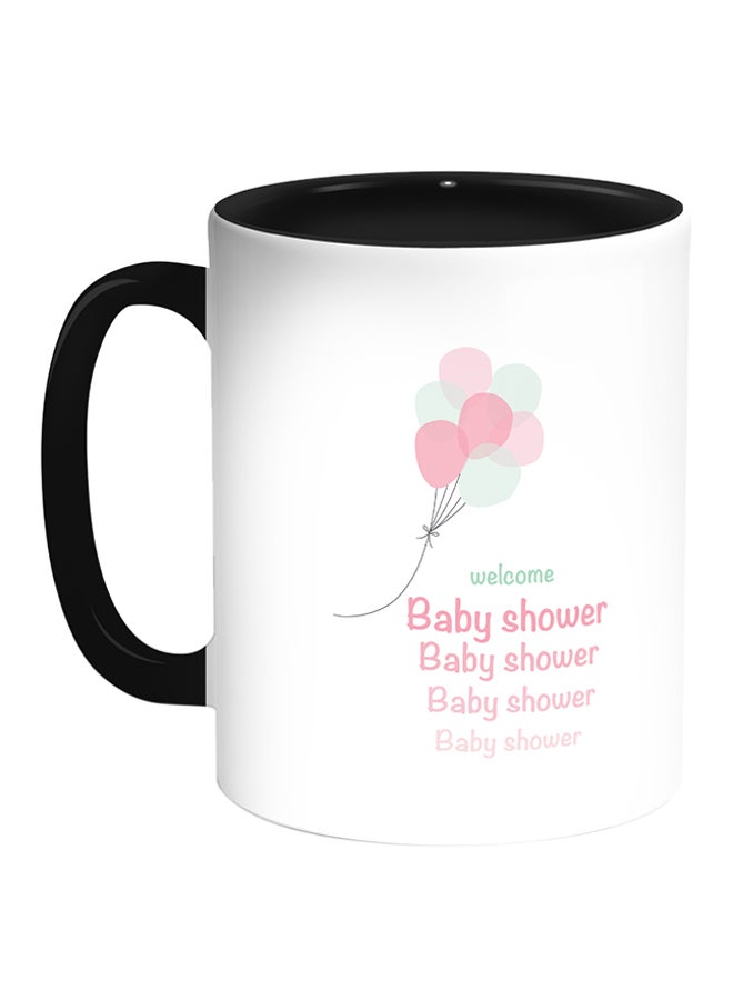 مج قهوة مطبوع عليه عبارة "Welcom Baby Shower" أبيض/ أسود