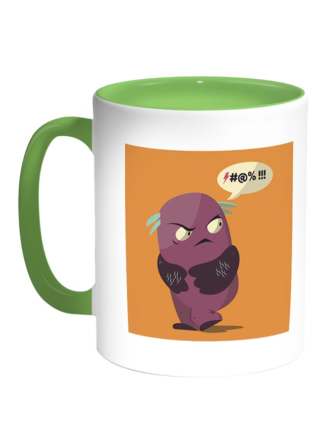 مج قهوة مطبوع عليه رسومات كرتونية أبيض/أخضر