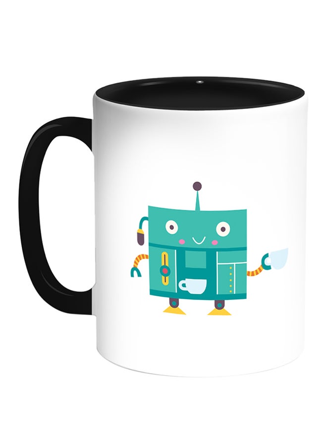 ديكالاك قدح قهوة مطبوع عليه صورة ماكينة إعداد قهوة أبيض/ أسود