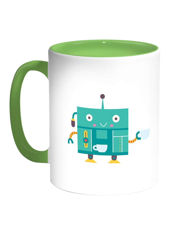 قدح قهوة مطبوع عليه صورة ماكينة إعداد قهوة أبيض/أخضر