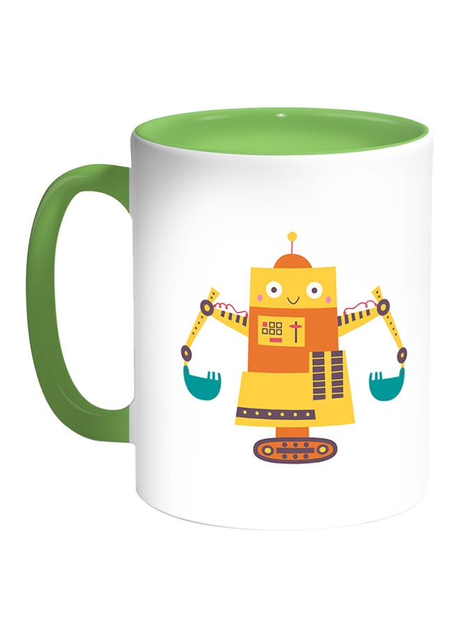 مج قهوة بطبعة على شكل محراث أبيض/أخضر