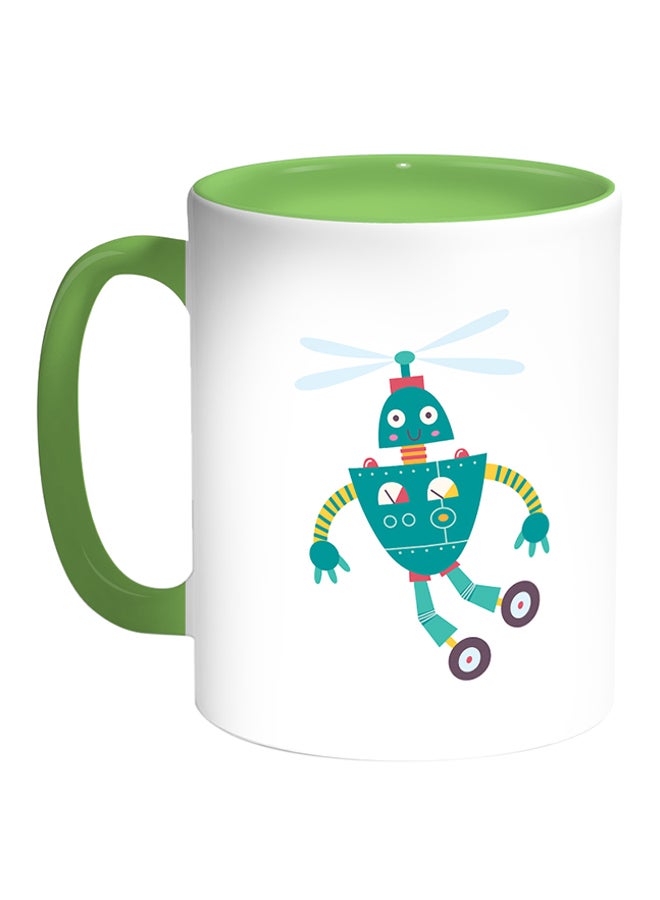 Decalac Caricature - Robot Printed Coffee Mug White/Green 