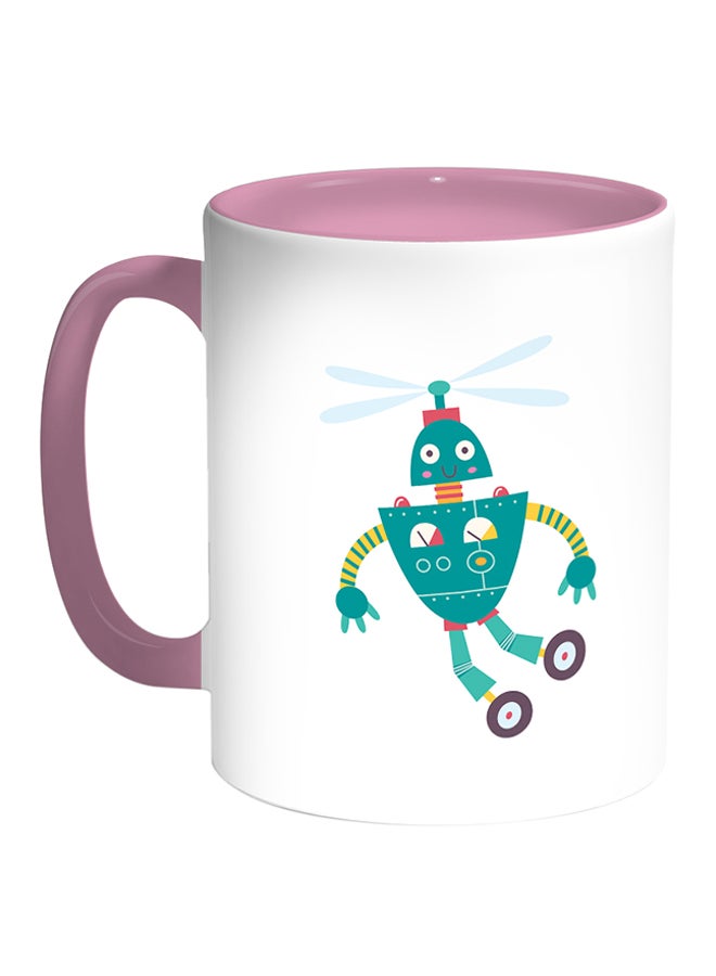 Decalac Caricature - Robot Printed Coffee Mug White/Pink 