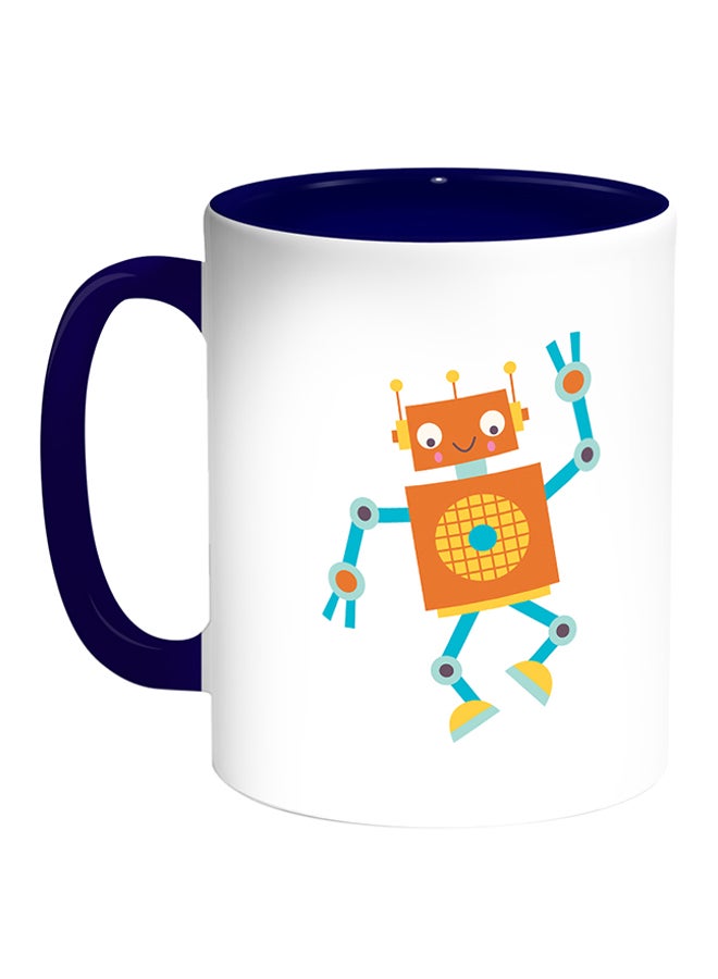 Decalac Caricature - Robot Printed Coffee Mug White/Blue 