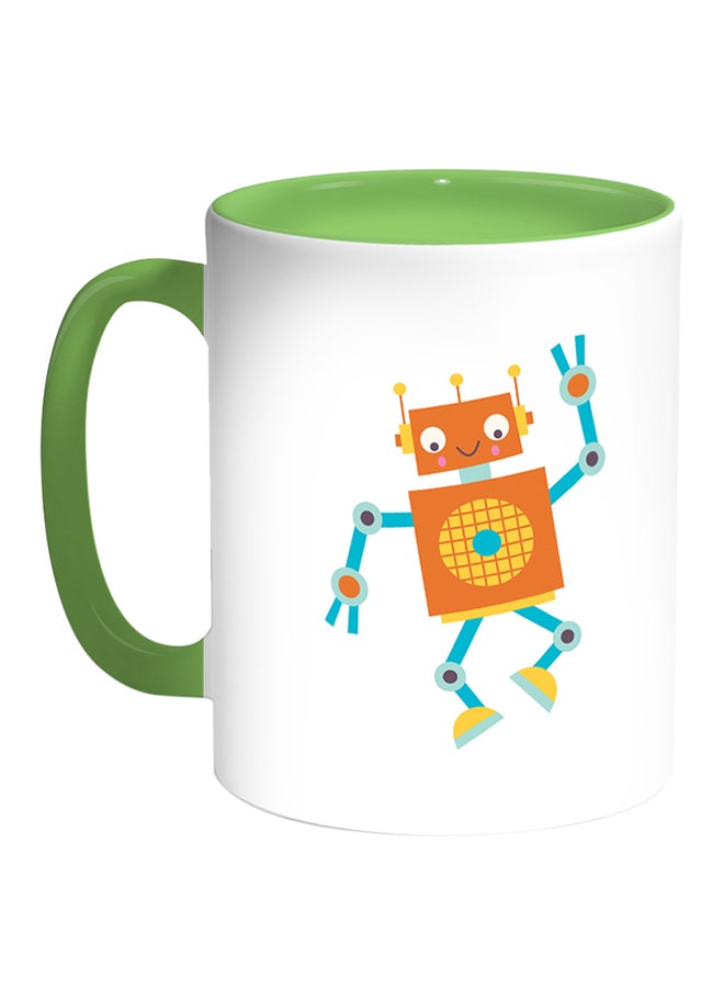 Decalac Caricature - Robot Printed Coffee Mug White/Green 