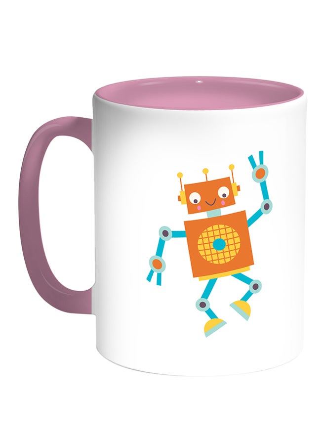 Decalac Caricature - Robot Printed Coffee Mug White/Pink 