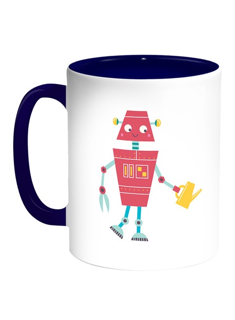 Caricature - Robot Printed Coffee Mug White/Blue