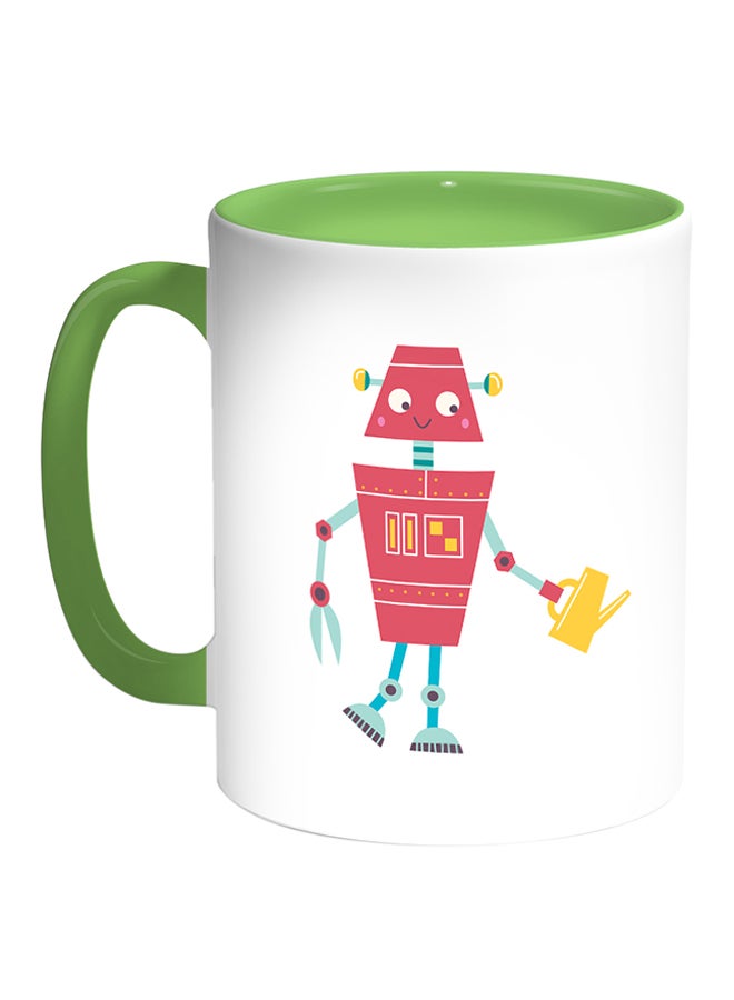 Decalac Caricature - Robot Printed Coffee Mug White/Green 