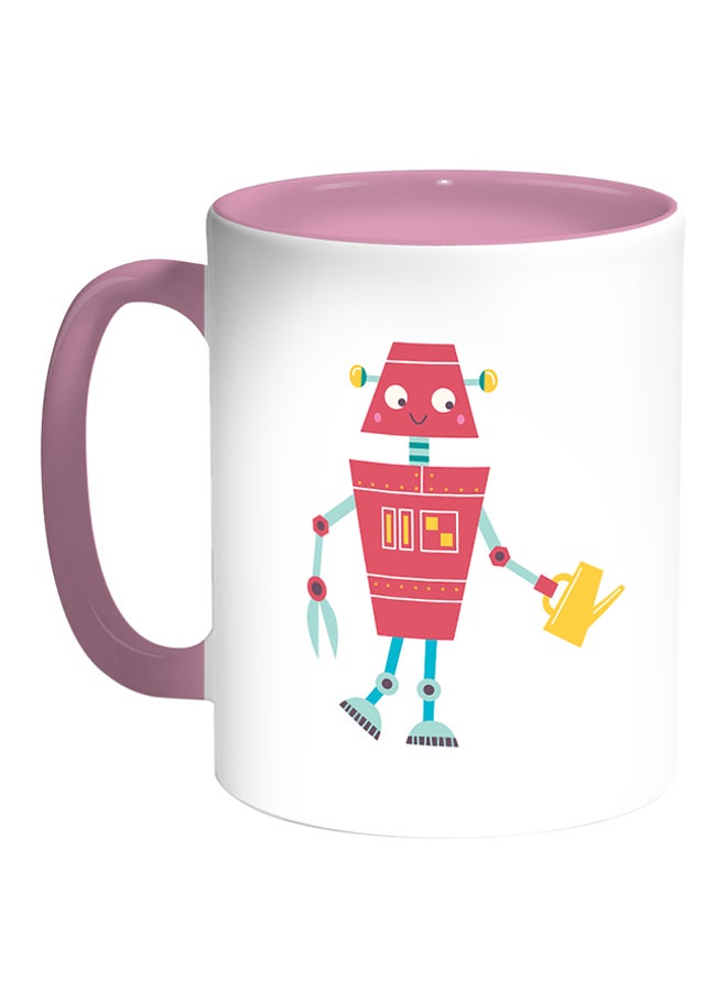 Decalac Caricature - Robot Printed Coffee Mug White/Pink 