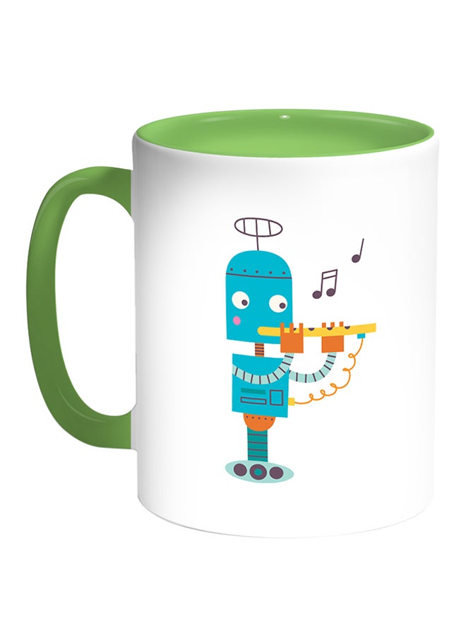 Decalac Caricature - Robot Printed Coffee Mug White/Green 