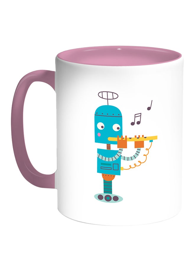Decalac Caricature - Robot Printed Coffee Mug White/Pink 