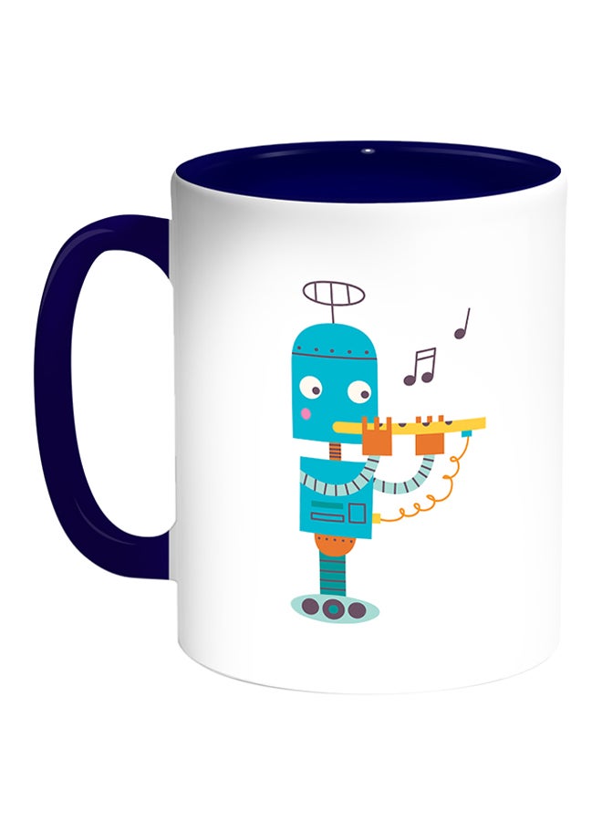 Decalac Caricature - Robot Printed Coffee Mug White/Blue 
