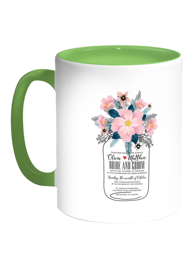 ديكالاك قدح قهوة مطبوع عليه صورة مزهرية أزهار أبيض/أخضر