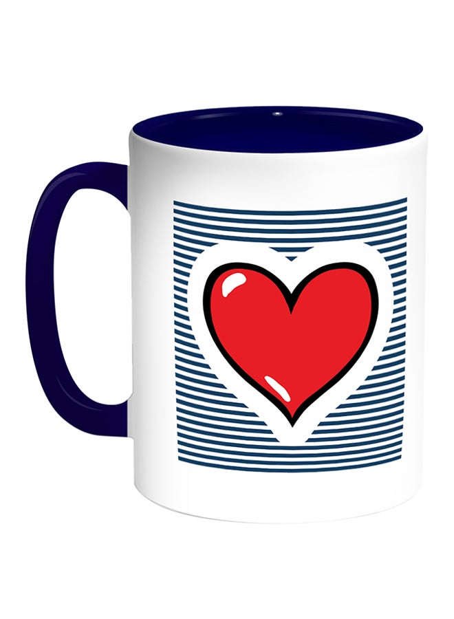 Decalac Red Heart Printed Coffee Mug White/Blue