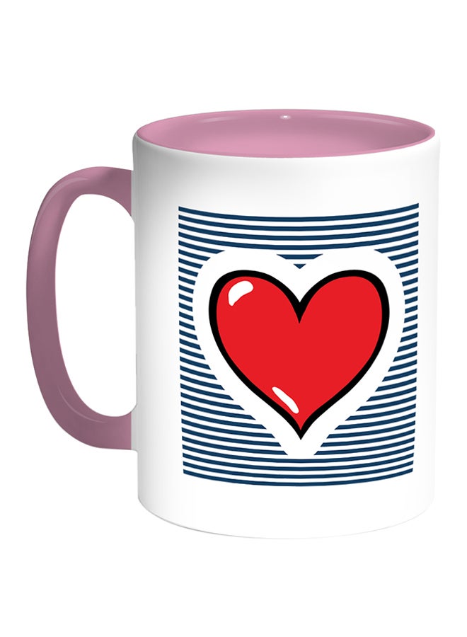 Decalac Red Heart Printed Coffee Mug White/Pink