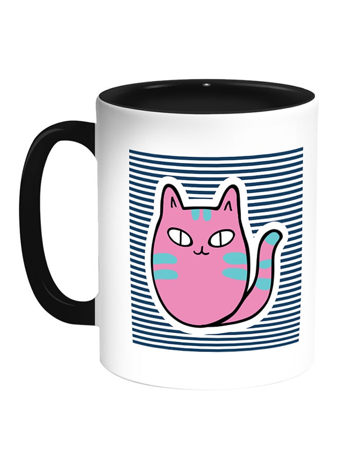 Cartoon Drawings - Cat Printed Coffee Mug White/Black