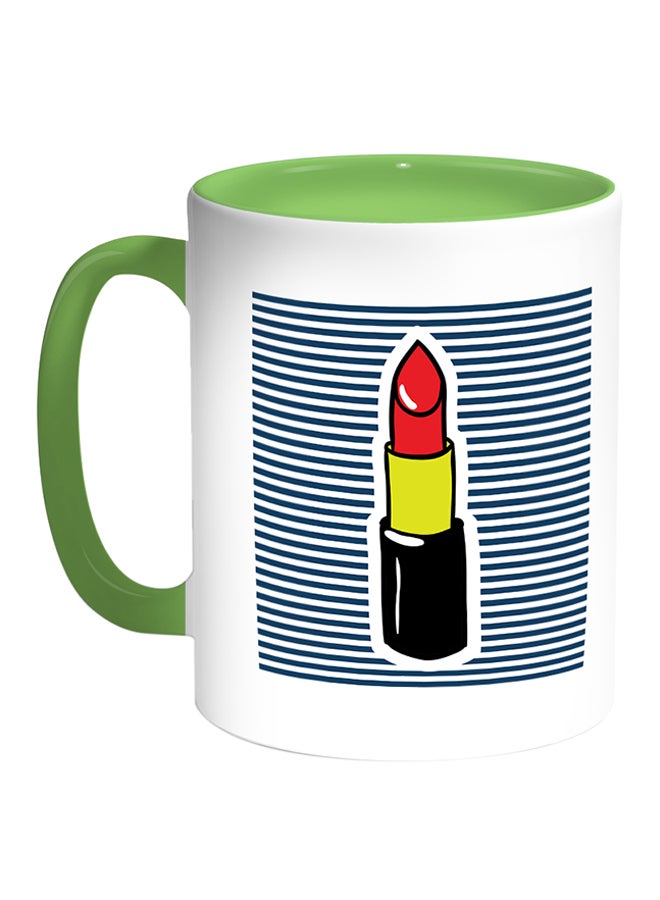 Decalac Red Lipstick Rouge Printed Coffee Mug White/Green