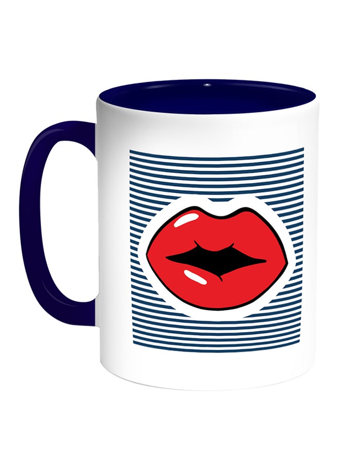 Decalac Red Lips Printed Coffee Mug White/Blue