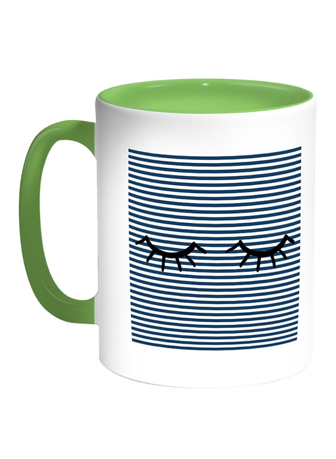 قدح قهوة بطبعة رموش أبيض/أخضر