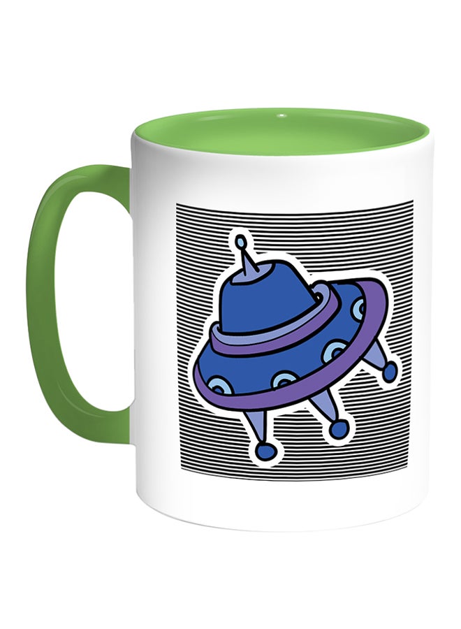 ديكالاك مج قهوة بطبعة على شكل سفينة فضائية أبيض/أخضر